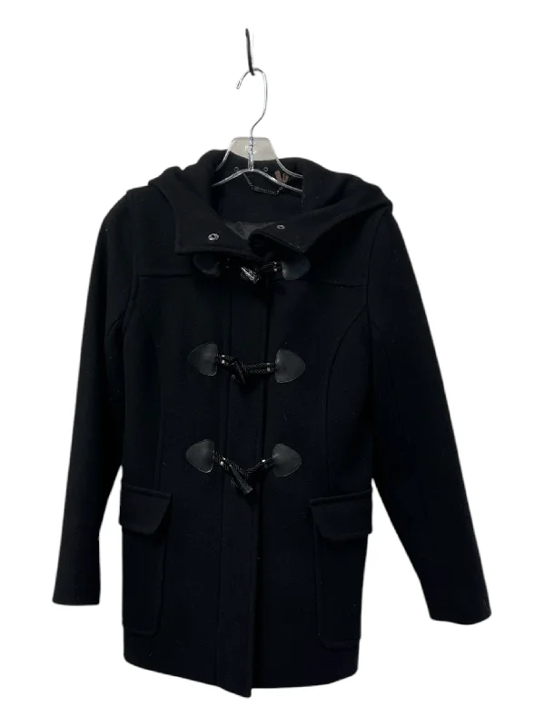 Trina Turk Size 2 Black Wool Blend Snap & Zipper Hood Pockets Toggle Coat Shawl Collar Notch Collar Lapel Collar Trina Turk Size 2 Black Wool Blend Snap & Zipper Hood Pockets Toggle Coat Shawl Collar Notch Collar Lapel Collar