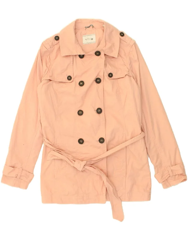 VINTAGE Womens Trench Coat EU 38 Medium Pink Cotton Denim Leather Suede