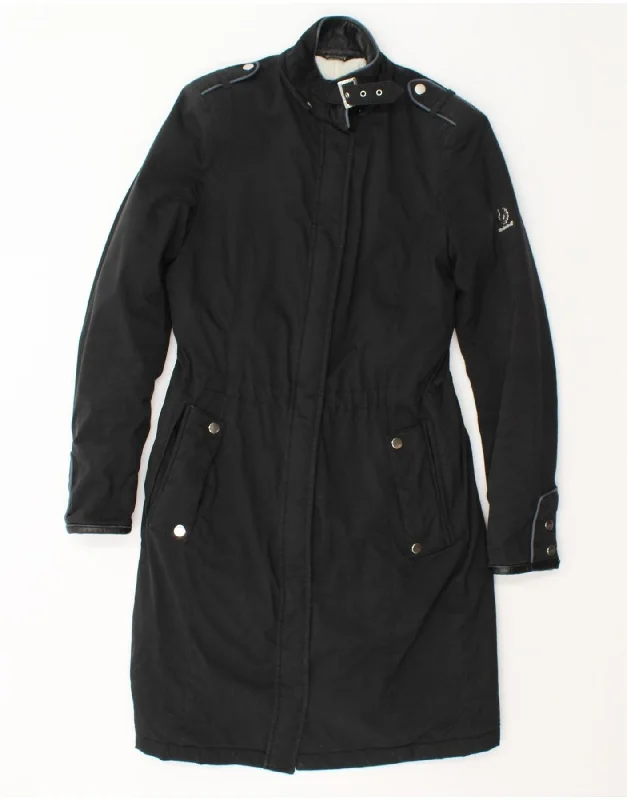 BELSTAFF Womens Belted Windbreaker Coat IT 38 XS Black Cotton Striped Polka Dot Solid