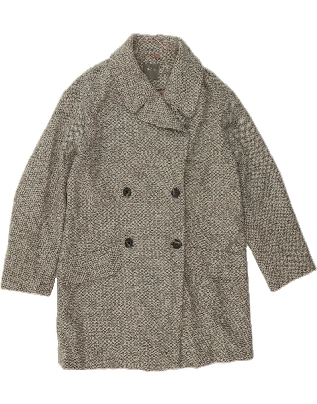 OASIS Womens Double Breasted Coat UK 14 Medium Grey Cuffed Rolled Raglan