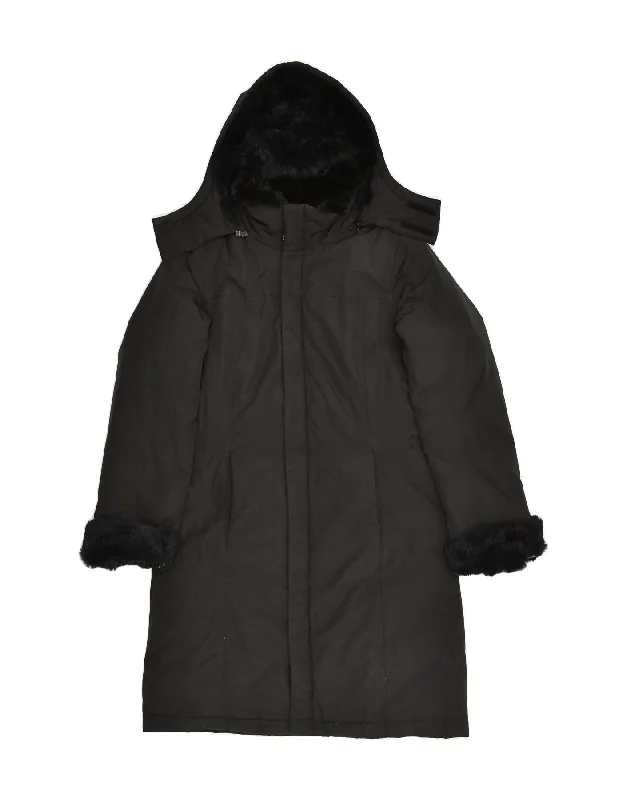 WOOLRICH Womens Hooded Padded Coat UK 16 Large Grey Cotton Cotton Linen Terry