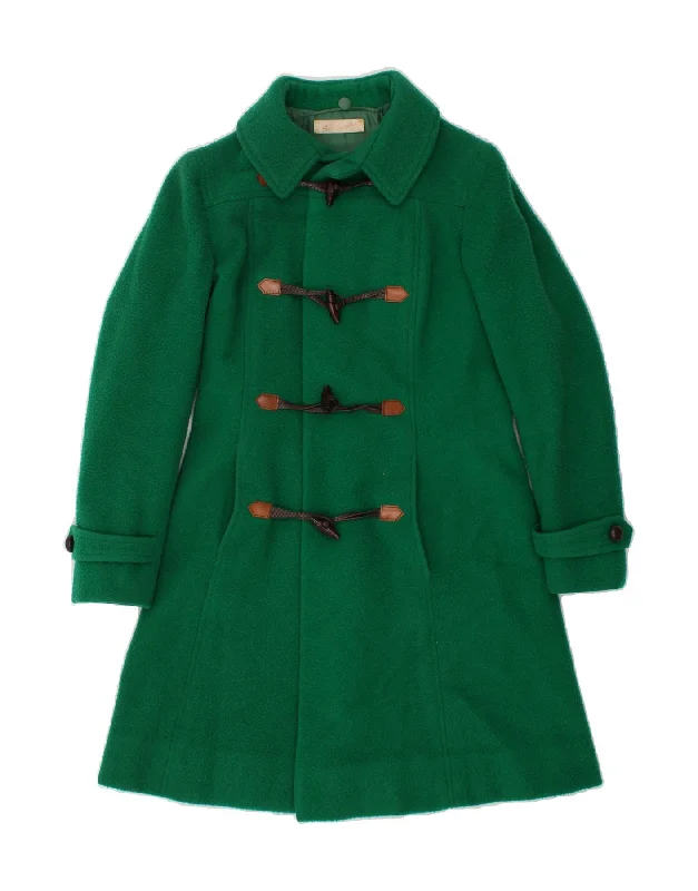 VINTAGE Womens Duffle Coat UK 10 Small Green Bomber Denim Leather