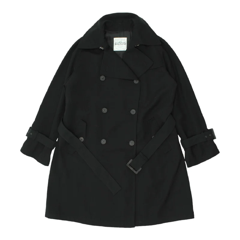 Allegri Womens Black Double Breasted Polyester Pea Coat | Vintage Designer VTG Tie-Waist Belted Drawstring Allegri Womens Black Double Breasted Polyester Pea Coat | Vintage Designer VTG Tie-Waist Belted Drawstring