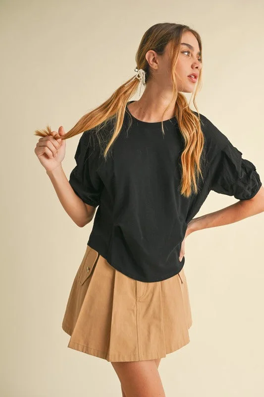 Black Tiered Sleeve Knit Top Organic Knit Top
