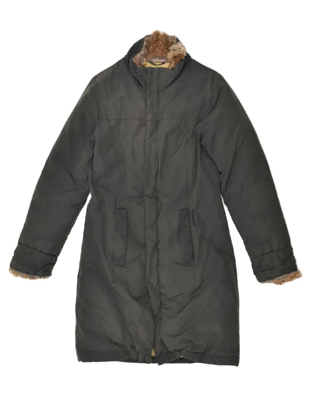 WOOLRICH Womens Padded Coat UK 8 Small Black Suede Faux Fur Shearling