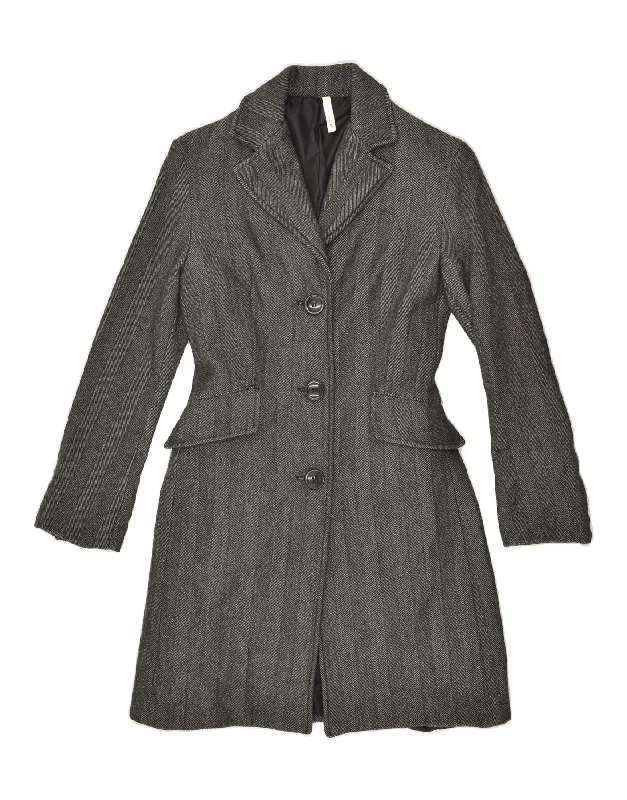 NORTHLAND Womens Chesterfield Coat UK 8 Small Grey Herringbone Wool Turtleneck Wrap Cape NORTHLAND Womens Chesterfield Coat UK 8 Small Grey Herringbone Wool Turtleneck Wrap Cape
