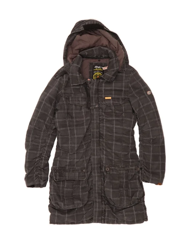 KHUJO Womens Hooded Windbreaker Coat UK 18 XL Grey Check Cotton Vest Waistcoat Gilet KHUJO Womens Hooded Windbreaker Coat UK 18 XL Grey Check Cotton Vest Waistcoat Gilet