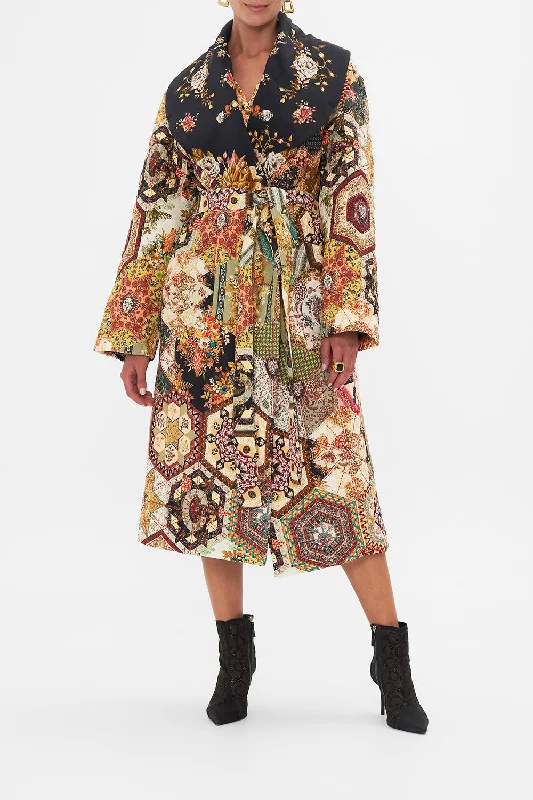 QUILTED LONG WRAP COAT STITCHED IN TIME Bodycon Sheath Shift