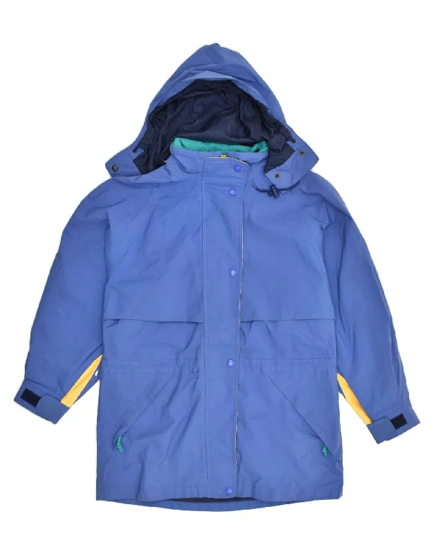 EDDIE BAUER Womens Hooded Windbreaker Coat UK 14 Medium Blue Polyester Print Jacquard Embroidered