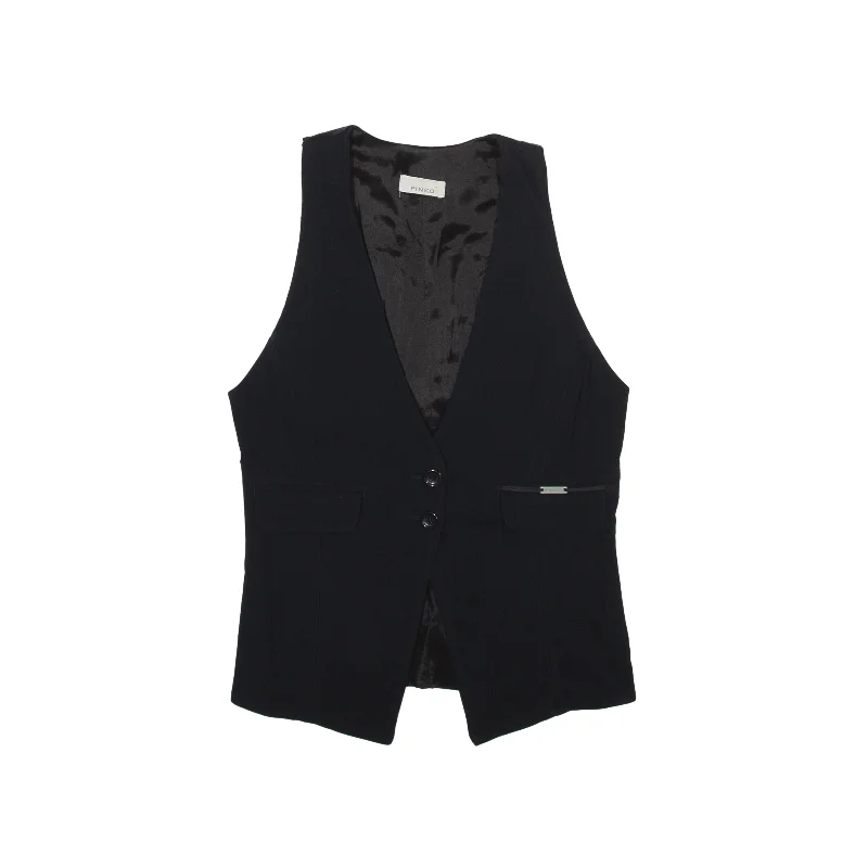 PINKO Waist coat Button-Up Black V-Neck Sleeveless Womens UK 8 Stole Shawl Scarf