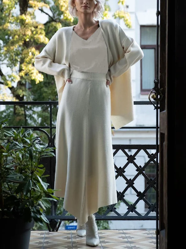 Elegant And Simple Top Skirt and Coat Three-Piece Pockets Sleeves Lining