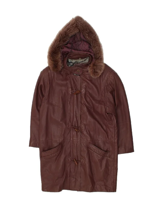 PRISMA Womens Hooded Leather Duffle Coat EU 36 Small Brown Leather Houndstooth Jacket Shearling Jacket Fleece Jacket PRISMA Womens Hooded Leather Duffle Coat EU 36 Small Brown Leather Houndstooth Jacket Shearling Jacket Fleece Jacket