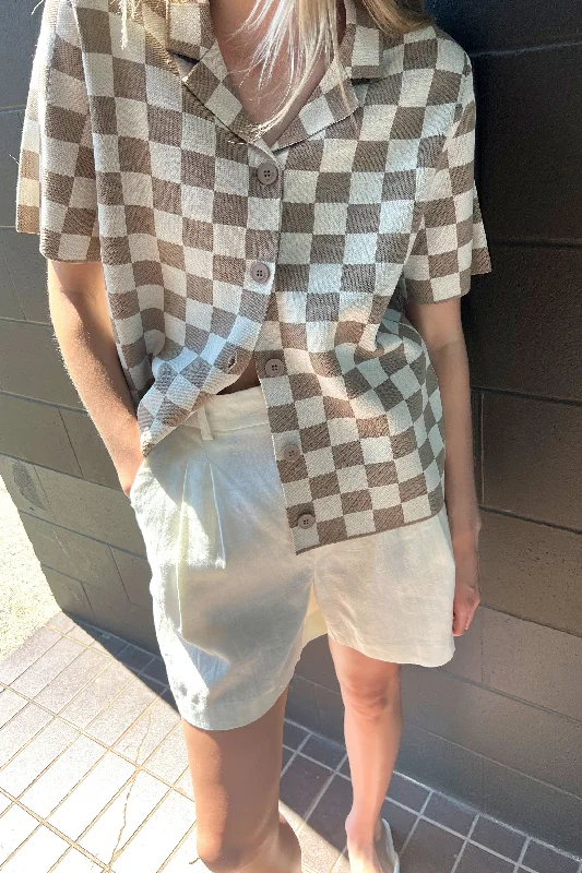 CHECKERED KNIT TOP Long Sleeve Knit Tee