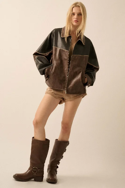 Hit the Road Colorblock Vegan Leather Jacket Zip Front Button Front Snap Front Zip Front Button Front Snap Front Hit the Road Colorblock Vegan Leather Jacket Zip Front Button Front Snap Front Zip Front Button Front Snap Front