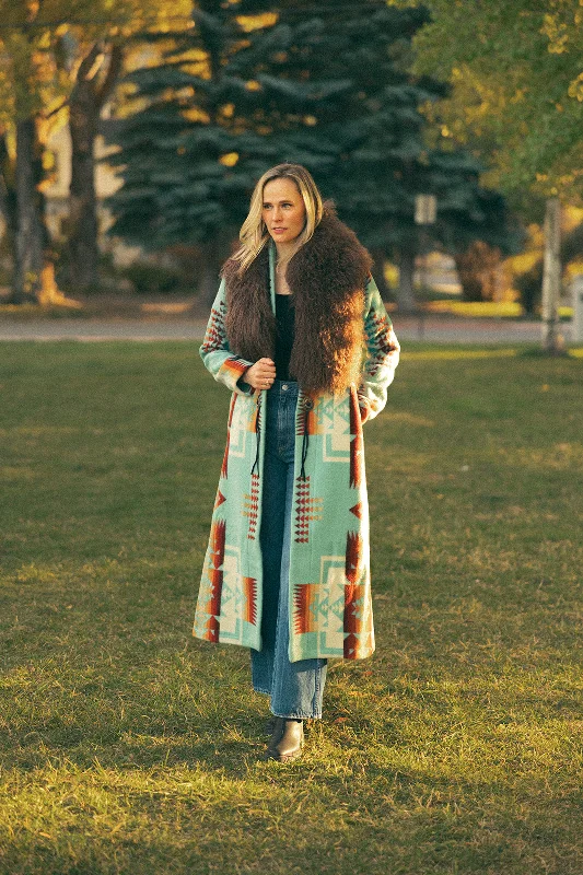 Blanket Coat w/ Fur Collar Trim Padded Insulated