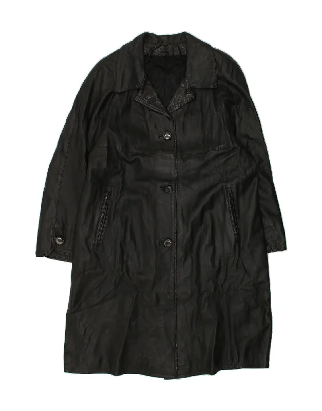 VINTAGE Womens Leather Coat UK 18 XL Black Leather Blazer Duffle Coat Pea Coat