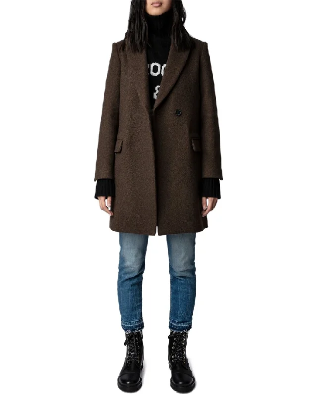 Zadig & Voltaire Marco Wool-Blend Coat Embroidered Appliqued Beaded