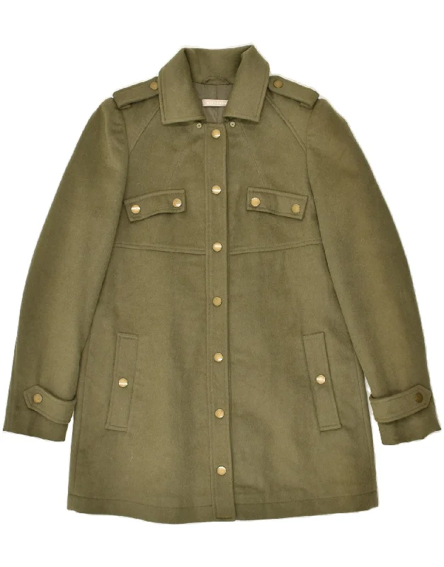 STEFANEL Womens Military Coat EU 38 Medium Khaki Wool Trench Raincoat Windbreaker