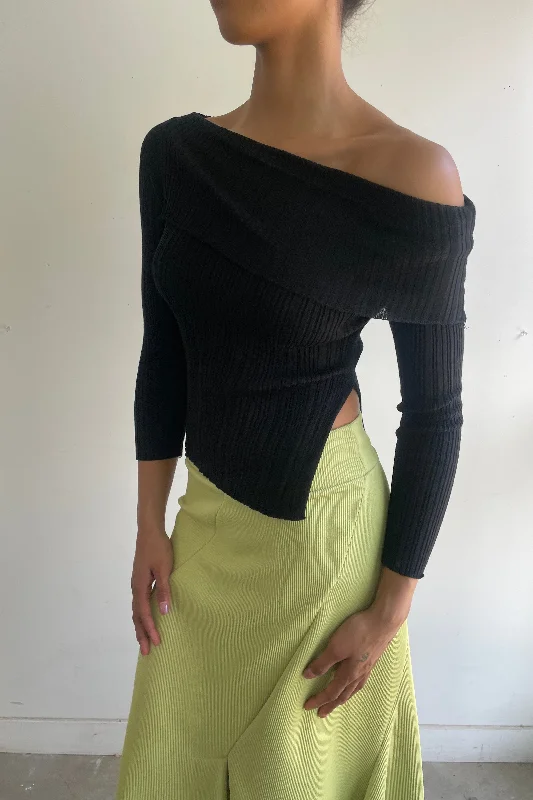 OFF THE SHOULDER KNIT TOP Linen Knit Blouse