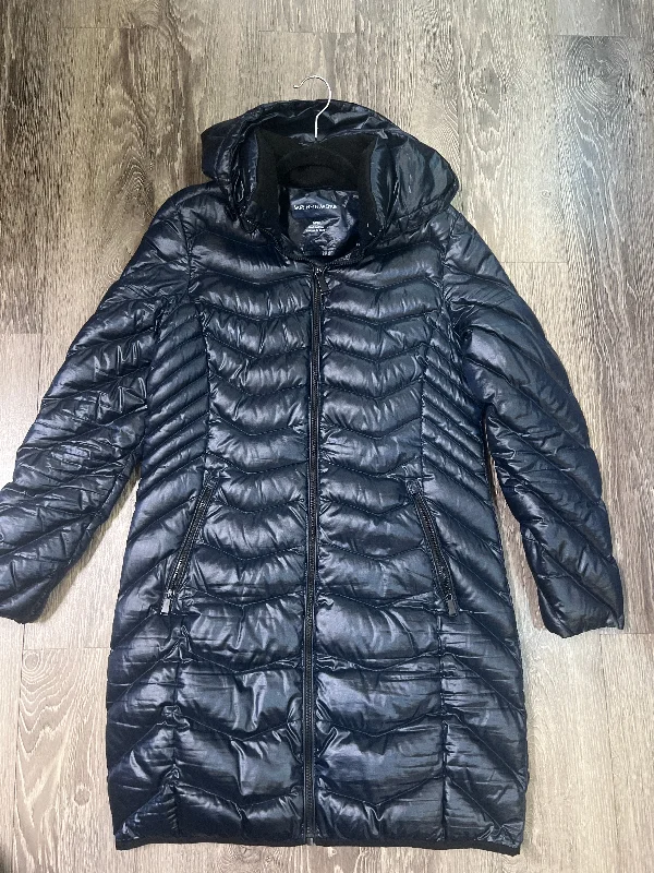 Saks 5th Avenue Long Puffer Zip Midnight Coat (Size Medium) Hooded Caped Scarf