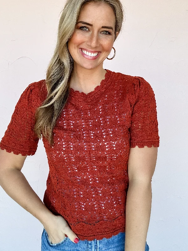 Amber Crochet Knit Top Retro Knit Shirt