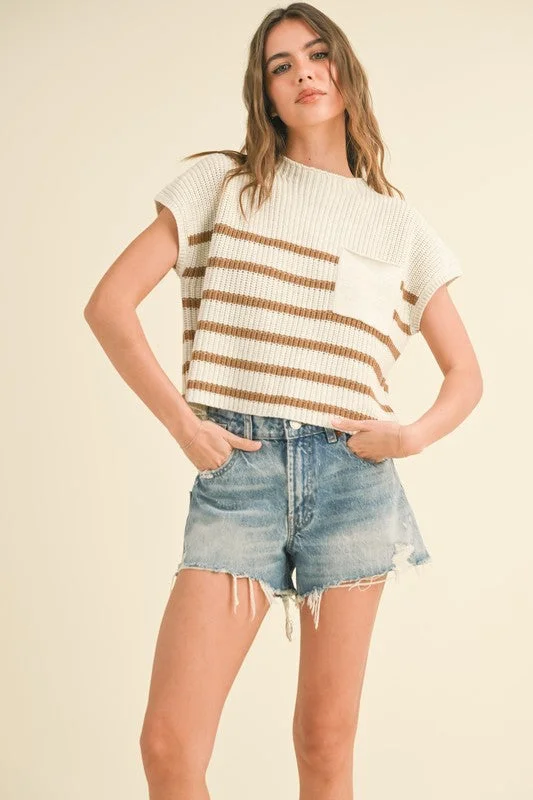 Kenzy Striped Knit Top Handmade Knit Blouse