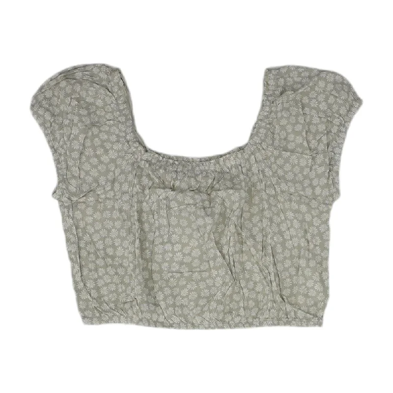 Gray Floral Cropped Knit Top Designer Knit Top