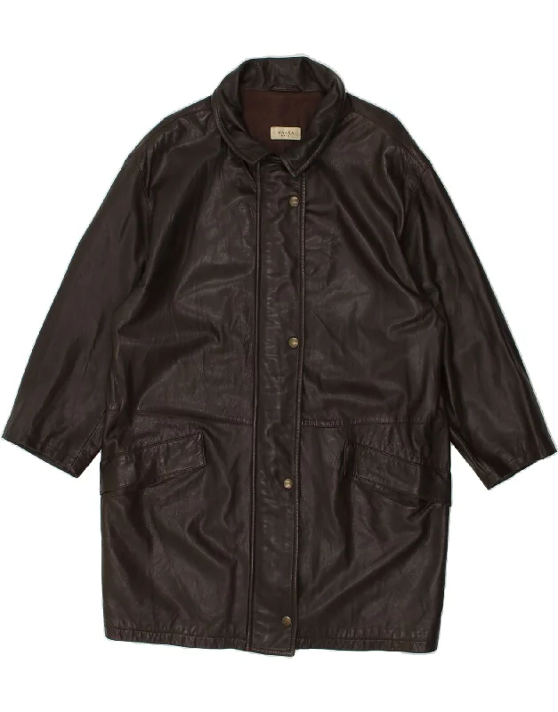 MASKA Womens Leather Coat UK 14 Large  Brown Leather Coat Overcoat Trench Coat