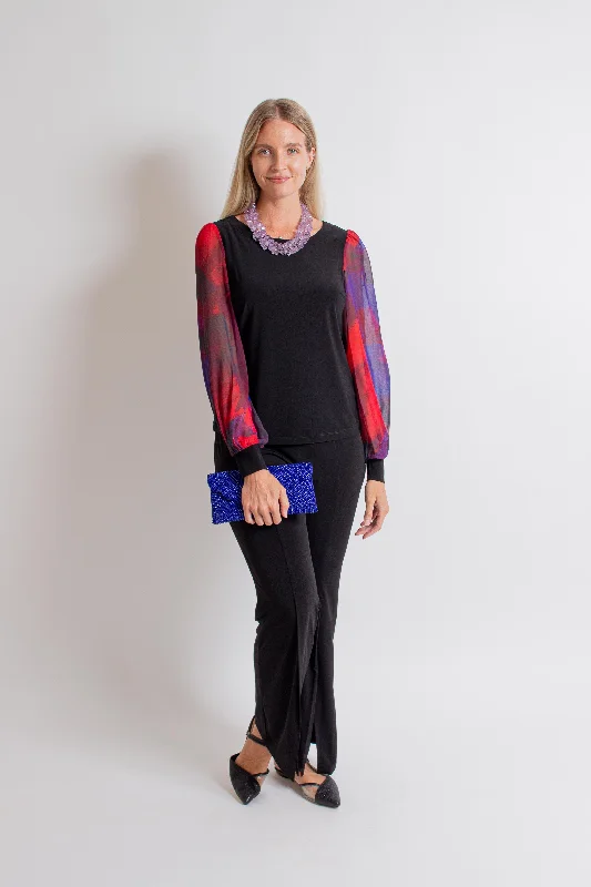 Black/ Red Knit Top Modern Knit Blouse