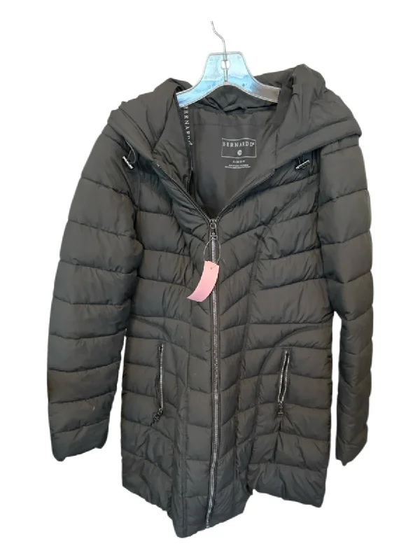 Bernardo Size M Black Polyester Hood Puffer Full Zip Athletic Coat Satin Silk Chiffon Bernardo Size M Black Polyester Hood Puffer Full Zip Athletic Coat Satin Silk Chiffon