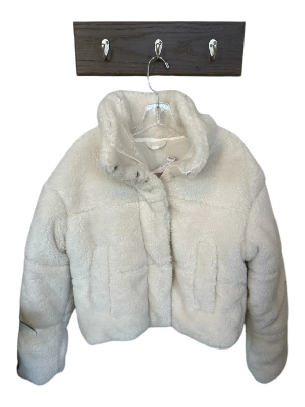 Alo Size Est M White Fuzzy Full ZIp Athletic Coat Tailored Straight A-Line