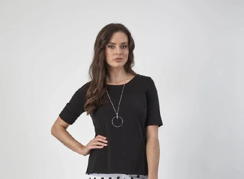 Vassalli Knit Top Boat Neck BLACK Off Shoulder Knit Top