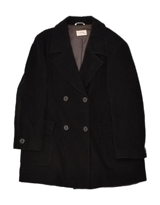 VINTAGE Womens Double Breasted Coat IT 46 Large Black Wool Front Pockets Side Pockets Patch Pockets VINTAGE Womens Double Breasted Coat IT 46 Large Black Wool Front Pockets Side Pockets Patch Pockets