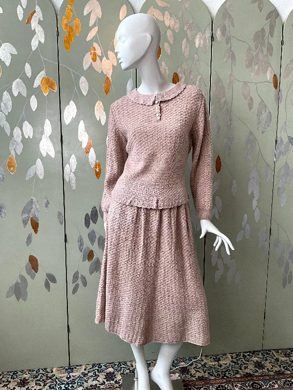Vintage 1980s Pink Knit Top and Skirt Set, Medium Seasonal Knit Shirt