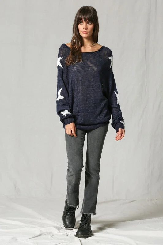 Knit Top w/ Star Details Metallic Knit Tee