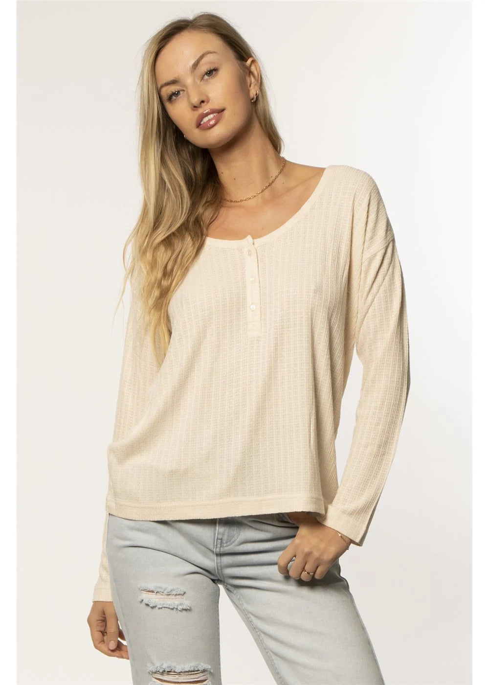 Amuse Society SADIE LS KNIT TOP - SEASHELL Bamboo Knit Shirt