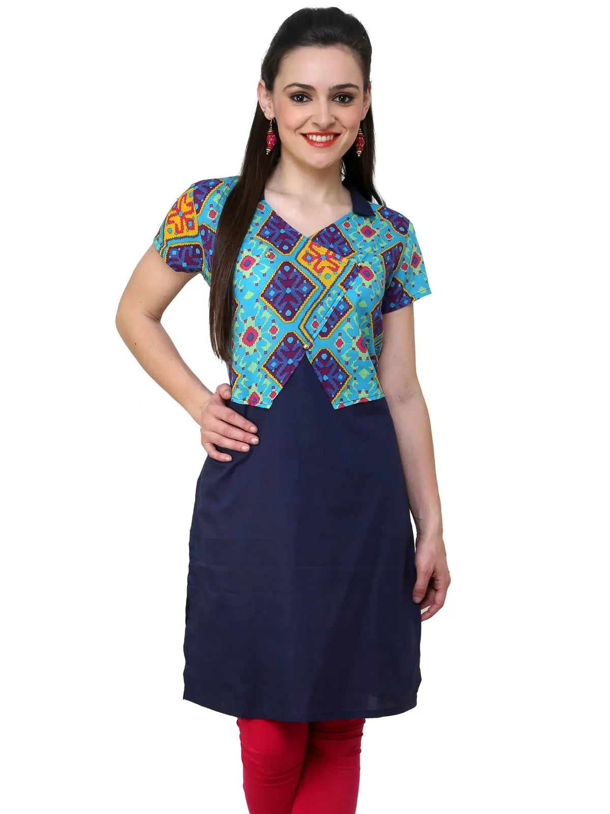 Pannkh Women's Blue Diamond Print Waist Coat Kurti Quilted Jacket Anorak Windbreaker Pannkh Women's Blue Diamond Print Waist Coat Kurti Quilted Jacket Anorak Windbreaker