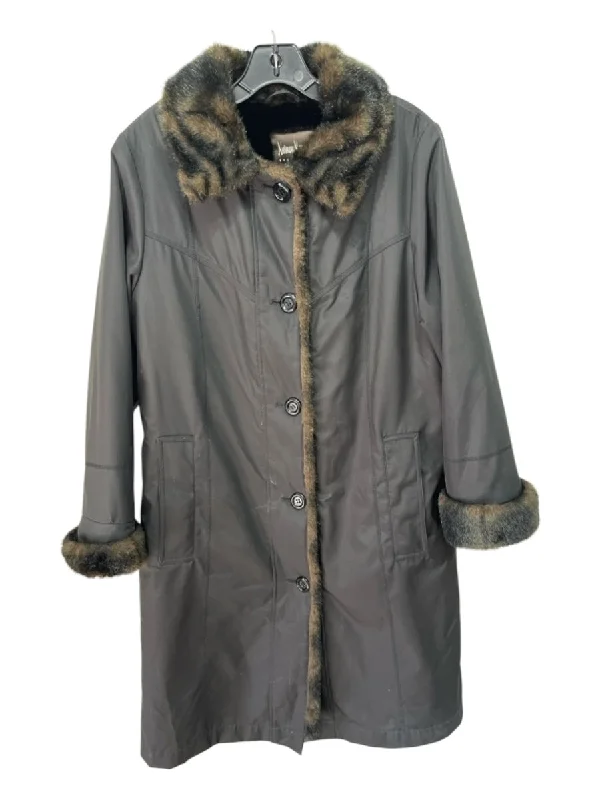 Neiman Marcus Size S Black & Brown Polyester Faux Fur Lining Pockets Trench Coat Tie-Waist Belted Drawstring Neiman Marcus Size S Black & Brown Polyester Faux Fur Lining Pockets Trench Coat Tie-Waist Belted Drawstring