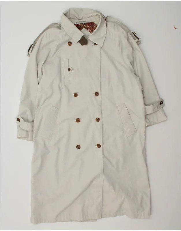 VINTAGE Womens Double Breasted Trench Coat UK 18 XL Grey Polyester Appliqued Beaded Sequined VINTAGE Womens Double Breasted Trench Coat UK 18 XL Grey Polyester Appliqued Beaded Sequined