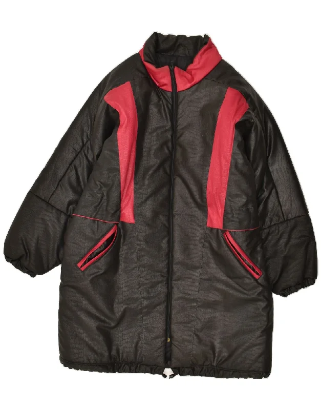 VINTAGE Womens Padded Coat UK 18 XL Black Colourblock Pleated Ruffled tiered