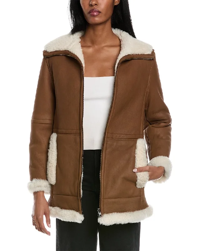 Vince Reversible Shearling Coat Jersey Tulle Batik