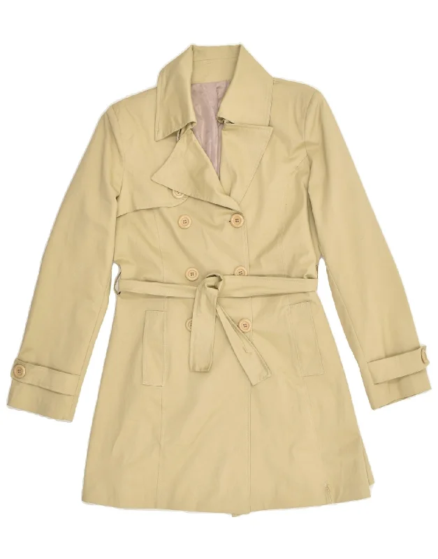 VINTAGE Womens Trench Coat UK 18 XL Beige Cotton Bomber Denim Leather