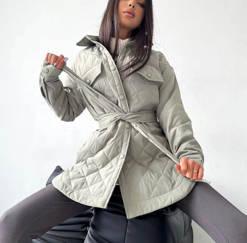 Women's Loose And Warm Rhombus Cotton Padded Autumn/ Spring Jacket A-Line Jacket Boat Neck Shawl Collar A-Line Jacket Boat Neck Shawl Collar Women's Loose And Warm Rhombus Cotton Padded Autumn/ Spring Jacket A-Line Jacket Boat Neck Shawl Collar A-Line Jacket Boat Neck Shawl Collar