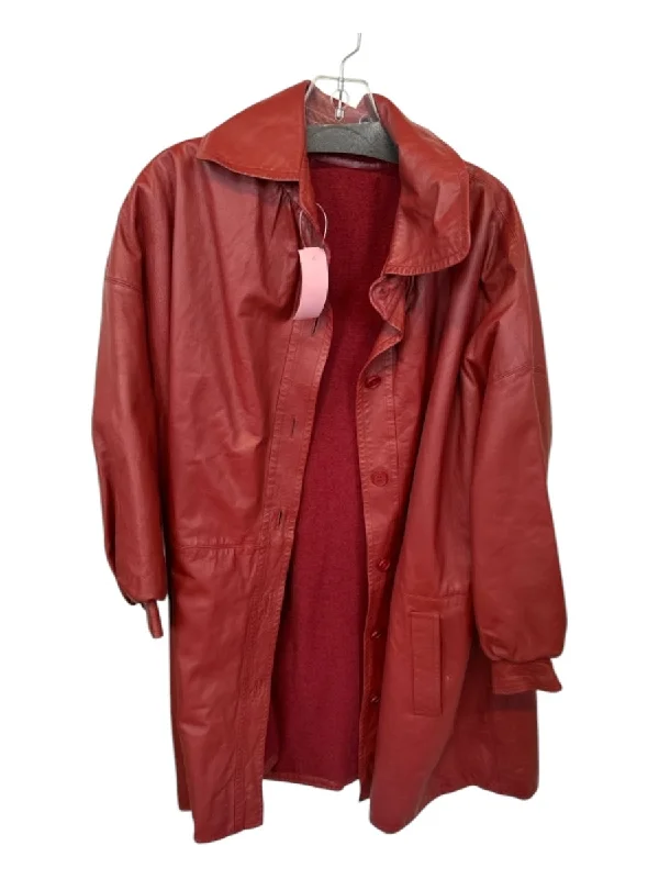 Size Est L Red Leather Coat Wool Cashmere Tweed