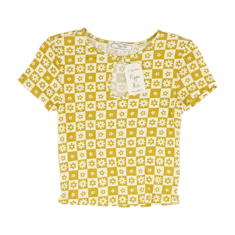 Mustard Check Cropped Knit Top High-End Knit Shirt