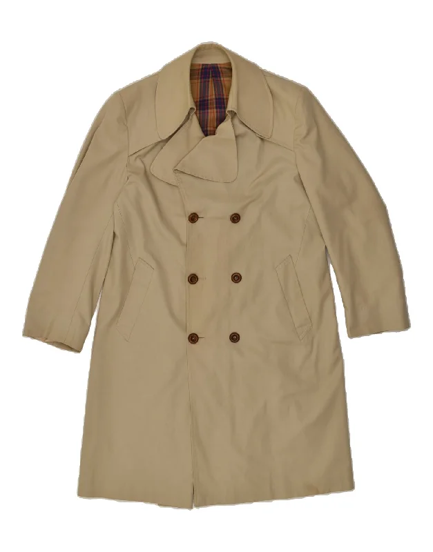 VINTAGE Womens Trench Coat IT 52 XL Beige Tweed Herringbone Houndstooth