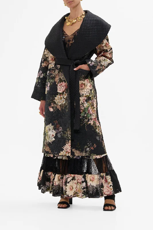 QUILTED LONG WRAP COAT DYNASTY DAZE Rayon Velvet Corduroy