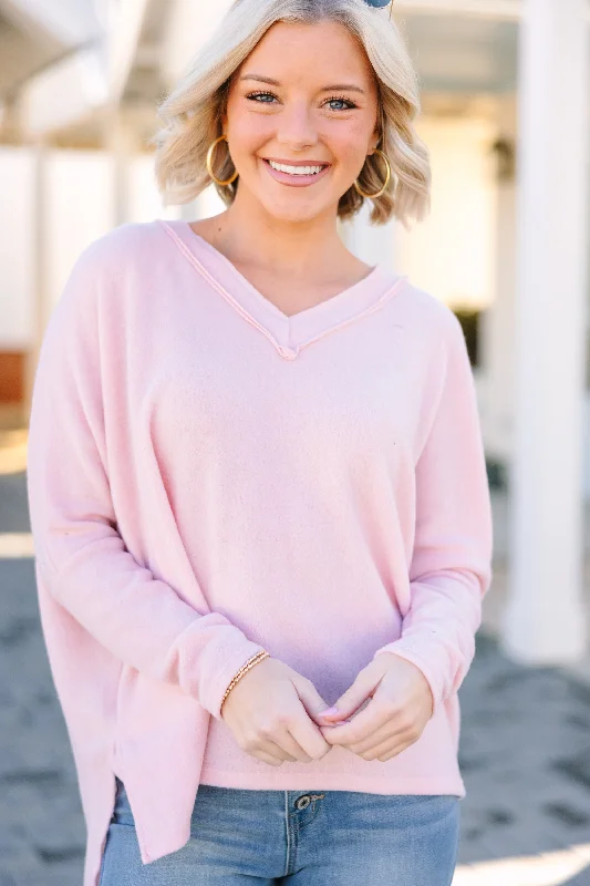 Find Yourself Bluch Pink Brushed Knit Top Lightweight Knit Tee