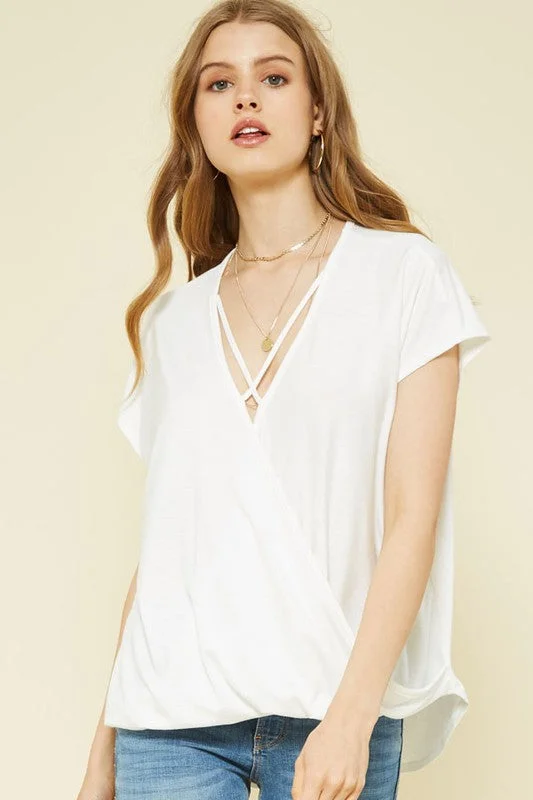 Surplice Front Knit Top Sophisticated Knit Shirt