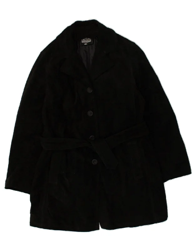 VINTAGE Womens Leather Coat IT 42 Medium Black Leather Three-Quarter Sleeve Elbow Sleeve Wrist Sleeve VINTAGE Womens Leather Coat IT 42 Medium Black Leather Three-Quarter Sleeve Elbow Sleeve Wrist Sleeve